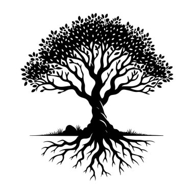 Beyaz arka plan üzerinde izole ağaç siluet. Vektör çizim.