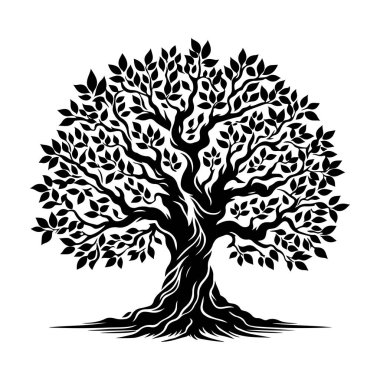 Kökleri olan bir ağaç. Vektör çizimi. siyah siluet.
