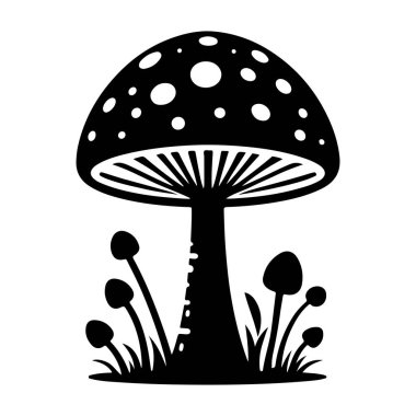 Siyah ve beyaz mantarların vektör çizimi