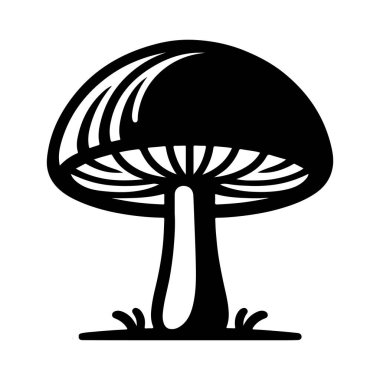 Çizgi film mantarının siyah beyaz vektör çizimi.