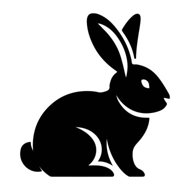 Siyah ikonlu tavşan, beyaz arkaplanda vektör çizimi