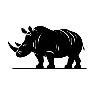 Beyaz arkaplanda izole edilmiş siyah ve beyaz gergedanlar, vektör illüstrasyonu