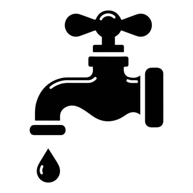 Su musluğu vektör simgesi. biçim düz simge sembolü, siyah renk, yuvarlak arkaplan