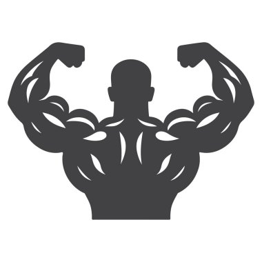 Vektör güçlü vücut geliştirici ikonu. Spor ve vücut geliştirme konsepti. Kas ve güçlü kaslar izole edilmiş illüstrasyonu simgeler.