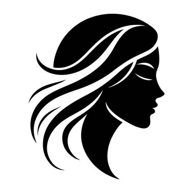 Uzun saçlı güzel bir kadın kafası. vektör illüstrasyonu