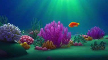 Mercan polipleriyle gece sualtı mercan resifleri. anime çizgi film çizim biçimi