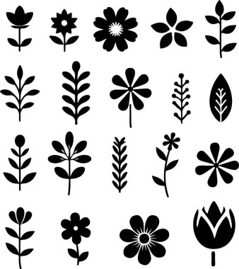 vektör çiçek ve bitki silueti