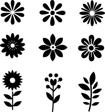 beyaz arkaplanda çiçek siluetleri ile ayarlanmış,