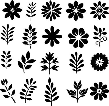 Beyaz arka planda çiçek siluetleri var. vektör illüstrasyonu.