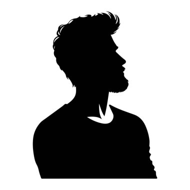 Sakallı ve bıyıklı genç adamın vektör çizimi. siyah ve beyaz.