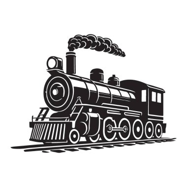 Siyah tren silueti ve beyaz arka planda bir tren.