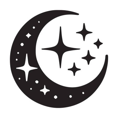 Ay ve yıldızlar simgesi, vektör illüstrasyonu