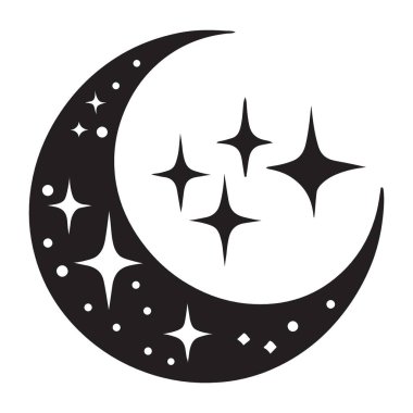 Parıldayan Yıldızlar Gece Gökyüzü Çizimleriyle Zarif Hilal Ay Silueti