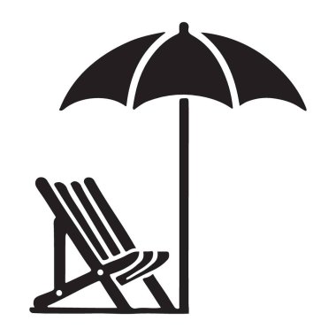 Rahatlatıcı Plaj Sahnesi Silüeti Adirondack Sandalyesi ve Şemsiye