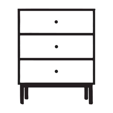 Orta Çağ Modern Çekmece Sandığı ve Komidinin Siluet Çizimi