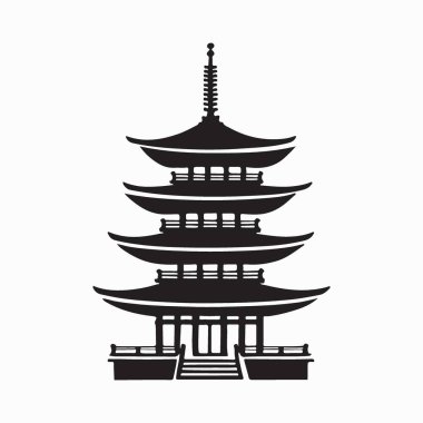 Zarif Siyah Siluet Pagoda Resim Japon Tapınağı Tasarımı