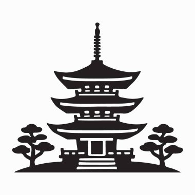 Zarif Siyah Siluet Pagoda Resim Japon Tapınağı Tasarımı