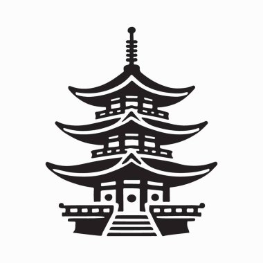 Zarif Siyah Siluet Pagoda Resim Japon Tapınağı Tasarımı