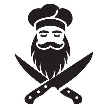 Şef Siluet Görüntü Çapraz Bıçaklar ve Muhteşem Sakal