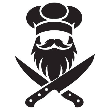 Şef Siluet Görüntü Çapraz Bıçaklar ve Muhteşem Sakal