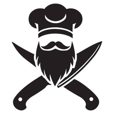 Şef Siluet Görüntü Çapraz Bıçaklar ve Muhteşem Sakal