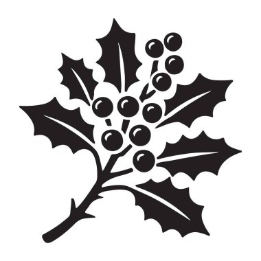 Seçkin Siyah Siluet Holly Sprig Tatil Tasarımları İllüstrasyonu