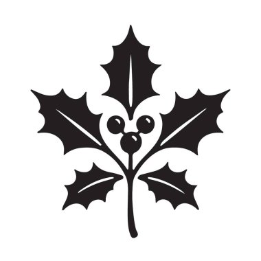 Seçkin Siyah Siluet Holly Sprig Tatil Tasarımları İllüstrasyonu