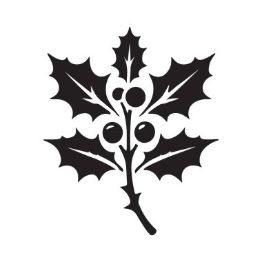 Seçkin Siyah Siluet Holly Sprig Tatil Tasarımları İllüstrasyonu