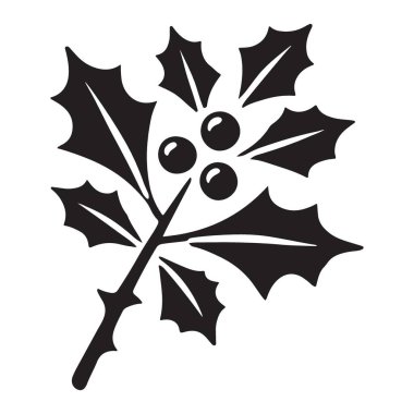 Seçkin Siyah Siluet Holly Sprig Tatil Tasarımları İllüstrasyonu