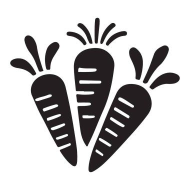 Havuç kabartma sembolü, sebze ve sağlıklı, vejetaryen işareti, vektör grafikleri, beyaz arka planda katı bir desen. 10 saniye..