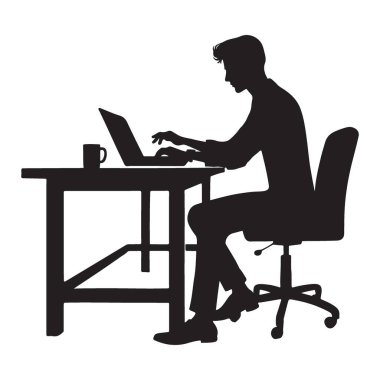 Ofiste çalışan işadamı, vektör silueti çizimi.