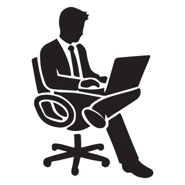 Koltukta dizüstü bilgisayarı olan iş adamı, vektör illüstrasyonu