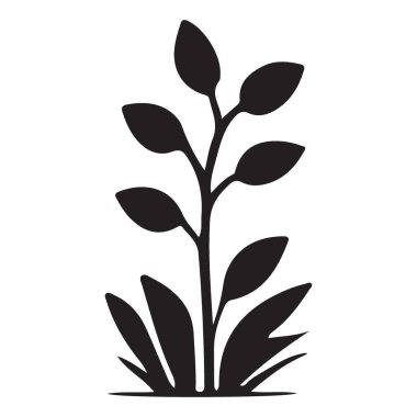 Siyah ikondaki bitki, vektör çizimi tasarımı. Beyaz arkaplanda izole edilmiş bitki