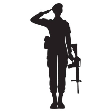 Beyaz arka planda tüfekli bir askerin vektör silueti