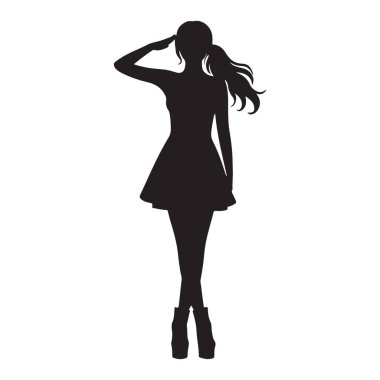 Sırt çantalı bir kadının vektör silueti.