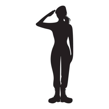 Beyaz arka planda kadın asker silueti, vektör illüstrasyonu