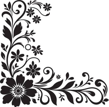 Çiçek ve böğürtlenli siyah çiçek sınırı