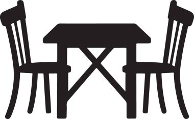 Zarif Siyah Siluet Yemek Seti Resimleri İki Sandalye ve Masa