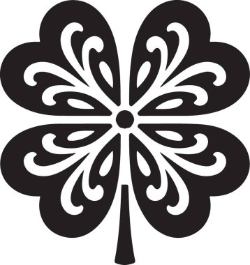 Zarif Siyah Siluet Dört Yaprak Yonga İllüstrasyonu