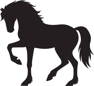 Beyaz atın arka planında siyah at silueti, vektör