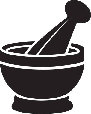 Siyah Siluet Havan ve Pestle Eczacılık ve Bitkisel Tıp İllüstrasyonu