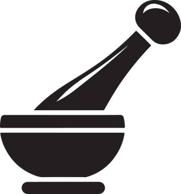 Siyah Siluet Havan ve Pestle Eczacılık ve Bitkisel Tıp İllüstrasyonu