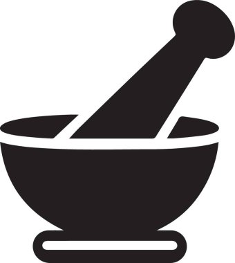 Siyah Siluet Havan ve Pestle Eczacılık ve Bitkisel Tıp İllüstrasyonu