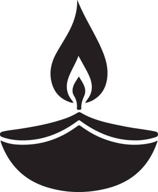 Diwali Festivali için Zarif Siyah Siluet Diya Lamba İllüstrasyonu