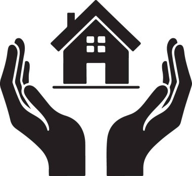 Siluet ev el koruma ikonu vektör illüstrasyonu 