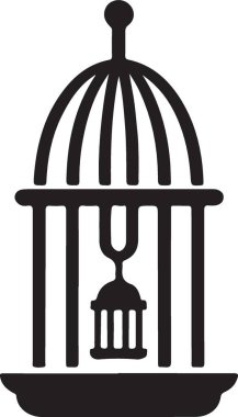 Asılı Fener Çizimi ile Zarif Kuş Kafesi Silueti