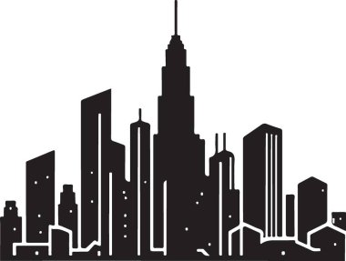 Beyaz arka planda uzun gökdelenleri olan şehrin vektör silueti.