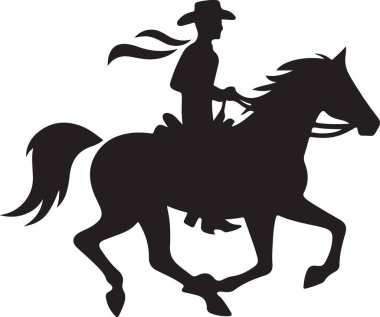 Koşan At üzerindeki güçlü Kovboy Silueti