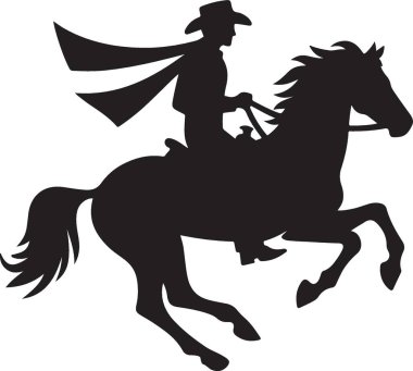 Koşan At üzerindeki güçlü Kovboy Silueti