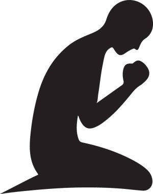 Diz çöküp dua eden bir adamın güçlü silueti.